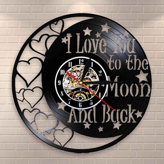 I Love You To The Moon And Back Love Quote Vintage Vinyl Record Wall Clock Romance Love Valentine  Clock Couples by Woody Signs Co. - Handmade Crafted Unique Wooden Creative