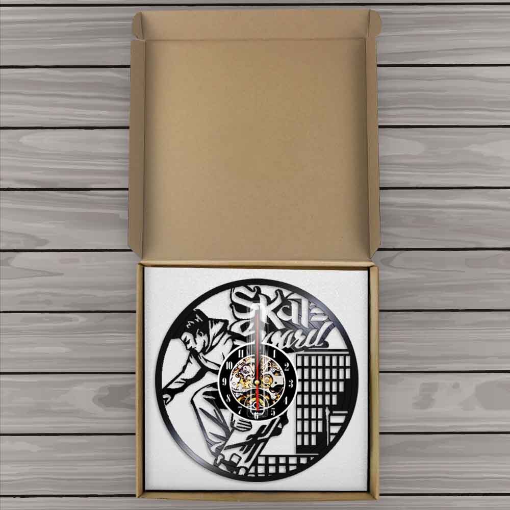 Skateboard Extreme Sport High-rise Vinyl Record Wall Clock Skate Boy LED Light Living Room  Modern Design Skater Gift by Woody Signs Co. - Handmade Crafted Unique Wooden Creative