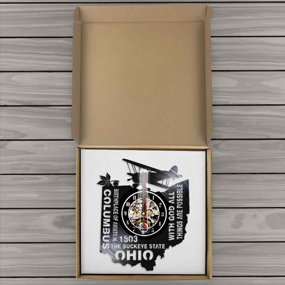 With God All Things Are Possible The Buckeye State Ohio Wall Clock Birthplace Of Aviation Columbus Vinyl Record Wall Clock Watch by Woody Signs Co. - Handmade Crafted Unique Wooden Creative