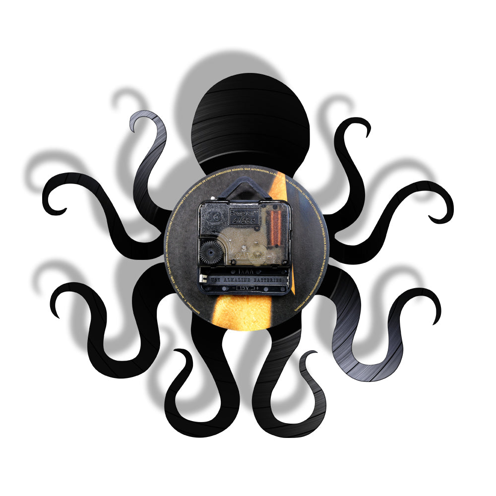 Retro Octopus Mollusk Vinyl Record Wall Clock With LED Backlight Kraken Octopus Ocean Animal LED Night Light Modern Clock Watch by Woody Signs Co. - Handmade Crafted Unique Wooden Creative