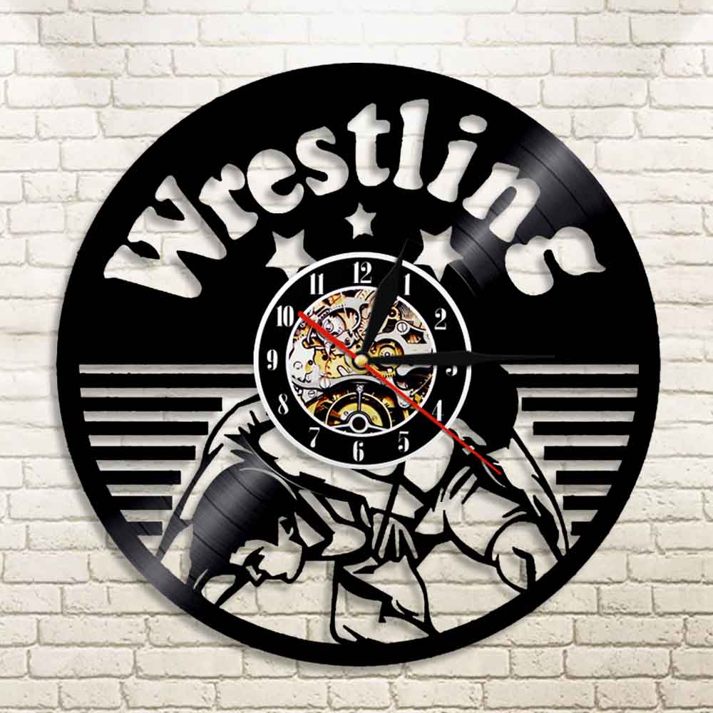 Freestyle Wrestling Combat Sport Wall Hanging Clock  Fighters Boxing Club Decor  Vinyl Record Wall Clock by Woody Signs Co. - Handmade Crafted Unique Wooden Creative