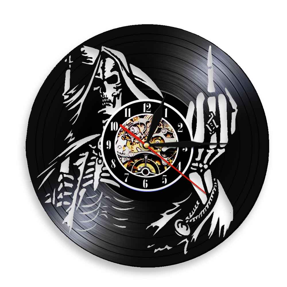 Skeleton Middle Finger Wall Clock Punk Skull  Up Yours Vinyl Record Clock Spiral Bone Finger Modern  Clock by Woody Signs Co. - Handmade Crafted Unique Wooden Creative