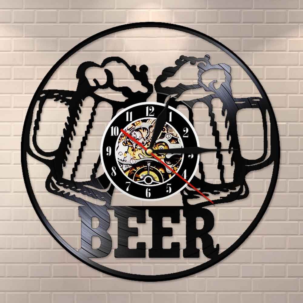 Beer Bar  Modern Clock Drinking Hour Pub Vinyl Record Wall Clock  Beer Club Decor by Woody Signs Co. - Handmade Crafted Unique Wooden Creative
