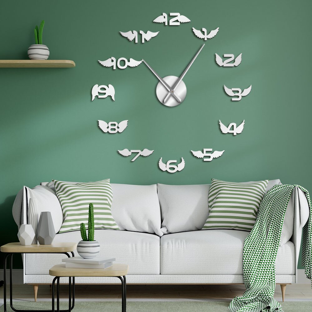 Angel Wings With Number Modern DIY Large Wall Clock Bird Wings Nursery Kid Room  Minimalist Big Frameless by Woody Signs Co. - Handmade Crafted Unique Wooden Creative