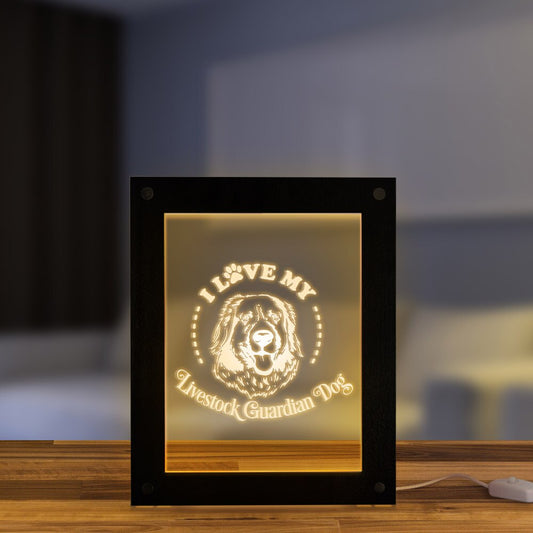 I Love My Livestock Guardian Dog LED Lighting Custom Photo Frame Pastoral Dog Breed LED Acrylic Display Sign Bedside Night Light by Woody Signs Co. - Handmade Crafted Unique Wooden Creative