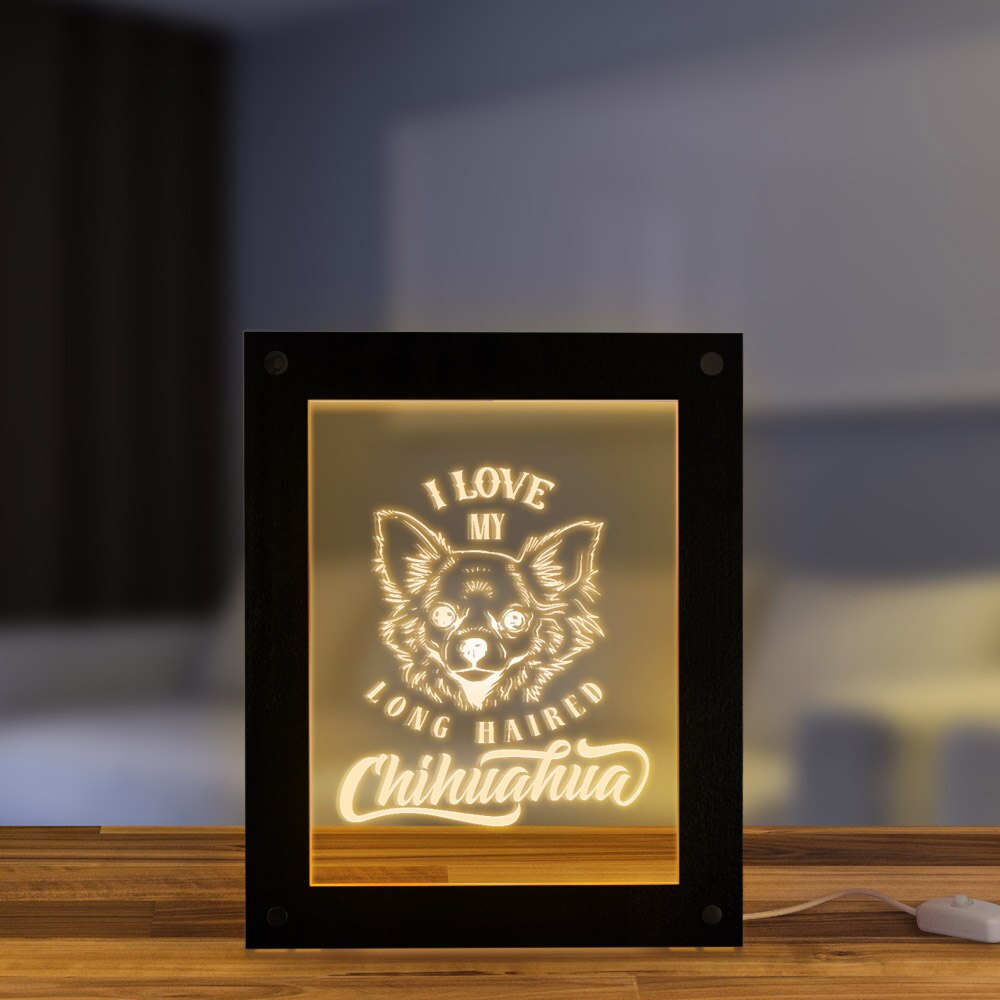 I Love My Long Haired Chihuahua Led Photo Frame Night Light Chihuahua Kid Room Magic Sleepy Night Lamp Dog Breed Lighting Decor by Woody Signs Co. - Handmade Crafted Unique Wooden Creative