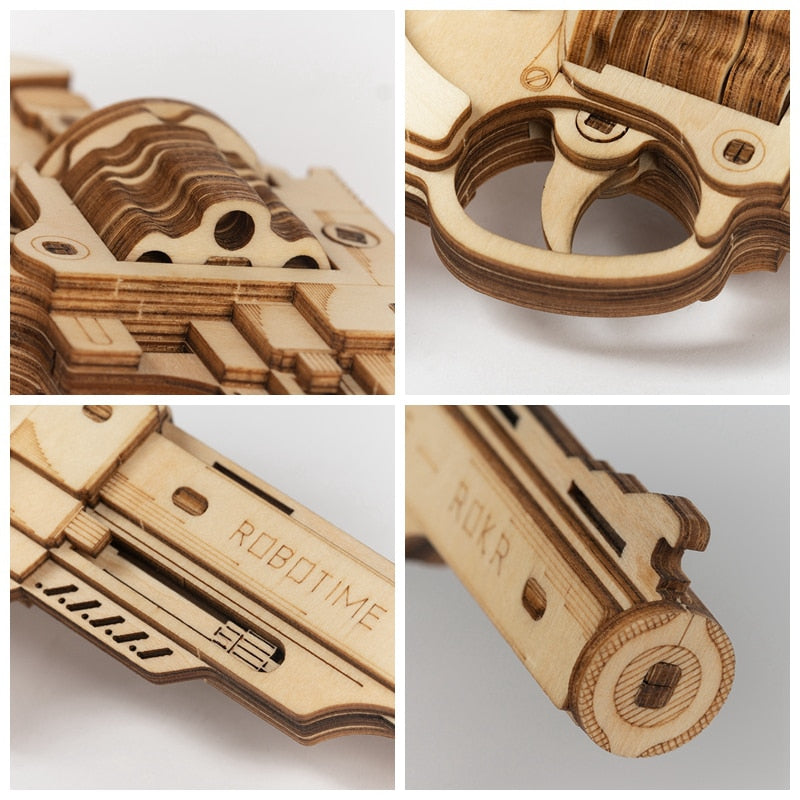 102pcs DIY 3D Revolver with Rubber Band Bullet  Wooden Gun Puzzle Game Popular Toy Gift for Children Adult LQ401 by Woody Signs Co. - Handmade Crafted Unique Wooden Creative