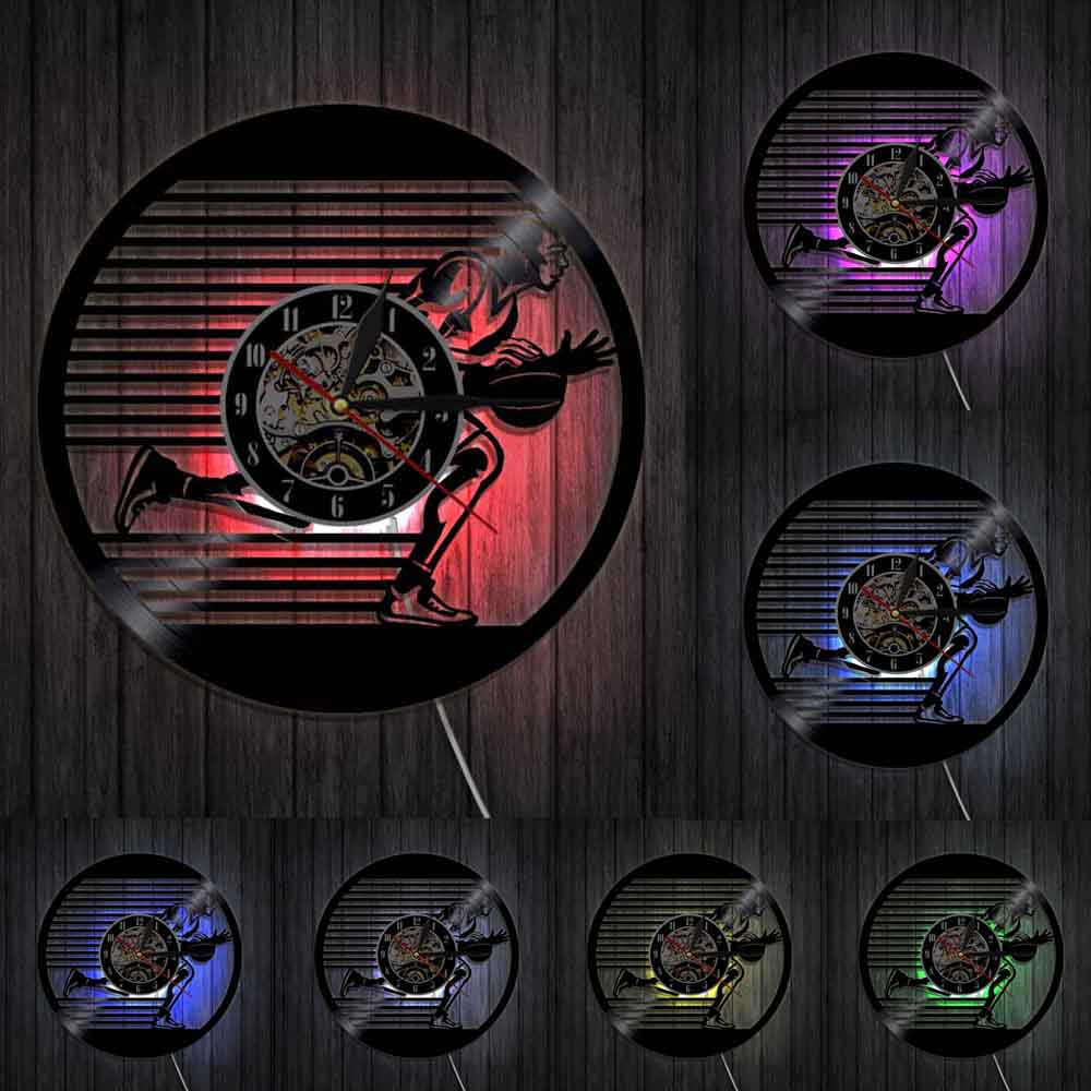 Basketball Players Silhouette  Vinyl Record Wall Clock Silent Hanging Watch Slam Dunk Basketball  Sports by Woody Signs Co. - Handmade Crafted Unique Wooden Creative