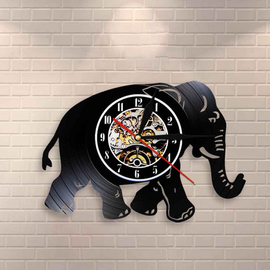 Walking Elephant Nursery Wall Clock Elephant Illustration  Safari African Animals Vintage Vinyl Record Clock by Woody Signs Co. - Handmade Crafted Unique Wooden Creative