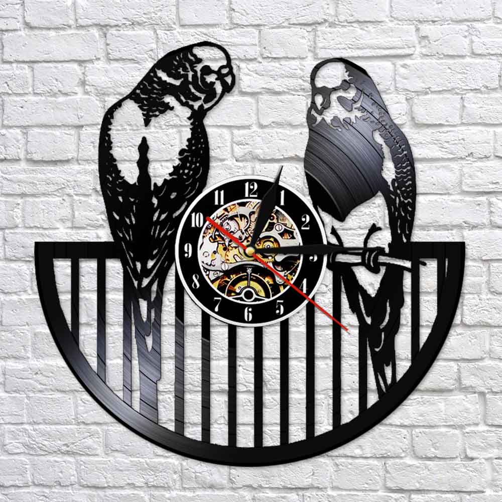 Budgie Bird Wall Clock Modern Animal Vinyl Record Wall Clock Parrot Bird Birthday Gift For Kids Room Decor Custom Quartz Clock by Woody Signs Co. - Handmade Crafted Unique Wooden Creative