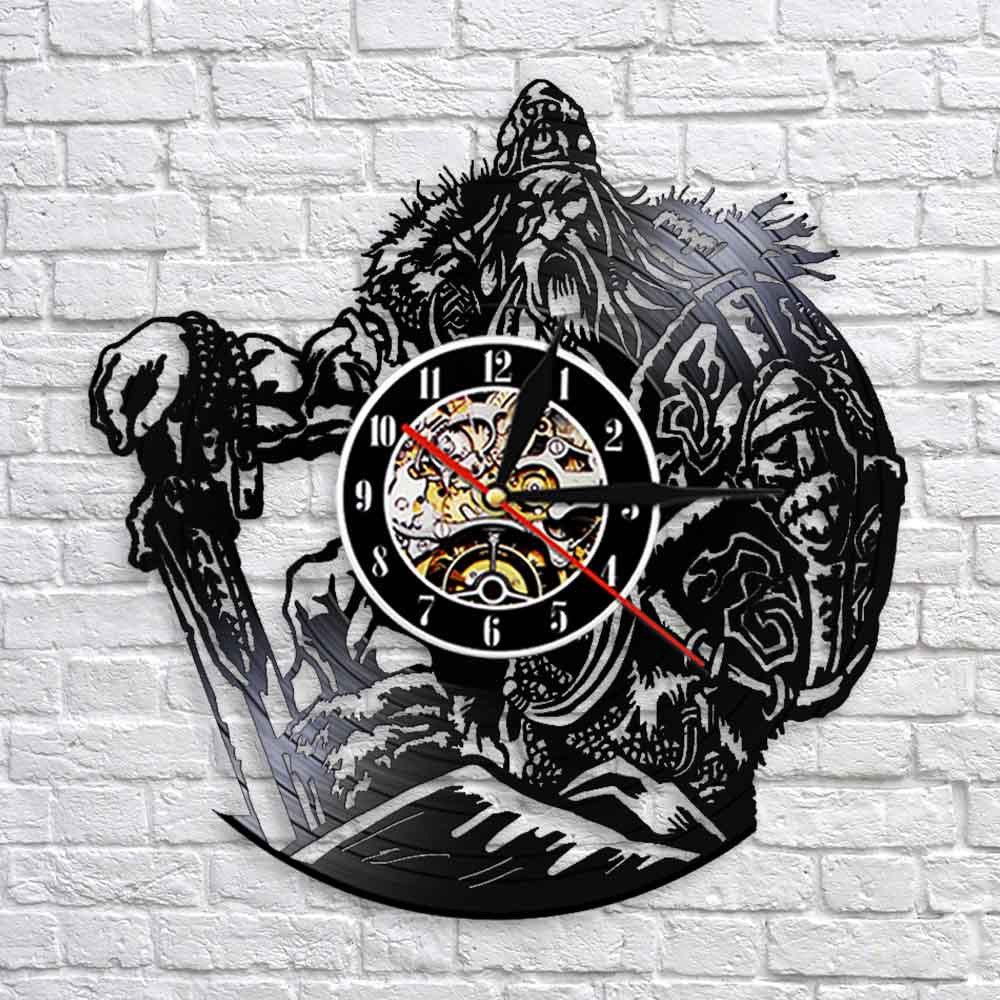 Scandinavian mythology God OdinViking Warrior With Sword And Shield  Wall Clock Barbarian Warrior Vinyl Record Clock by Woody Signs Co. - Handmade Crafted Unique Wooden Creative