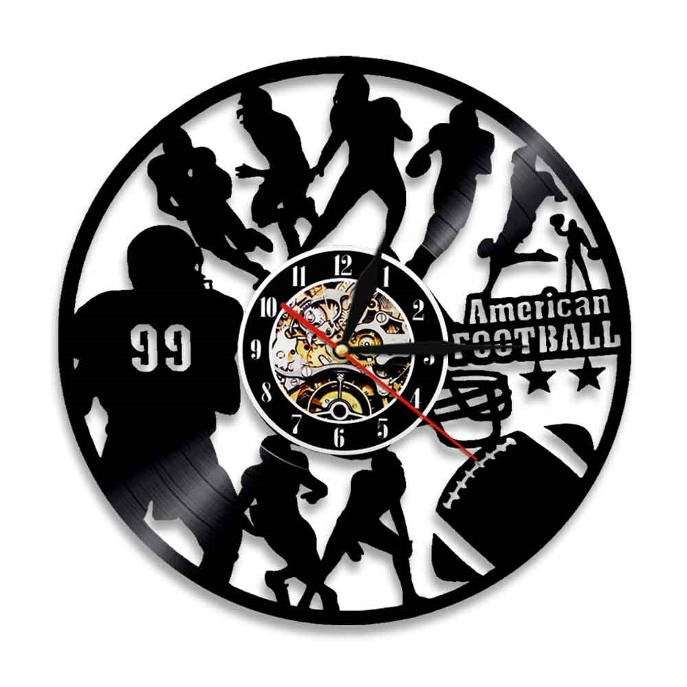 American Football  Modern Design Wall Clock Rugby Football Player Silhouette Vinyl Record Wall Clock Sports Lover by Woody Signs Co. - Handmade Crafted Unique Wooden Creative