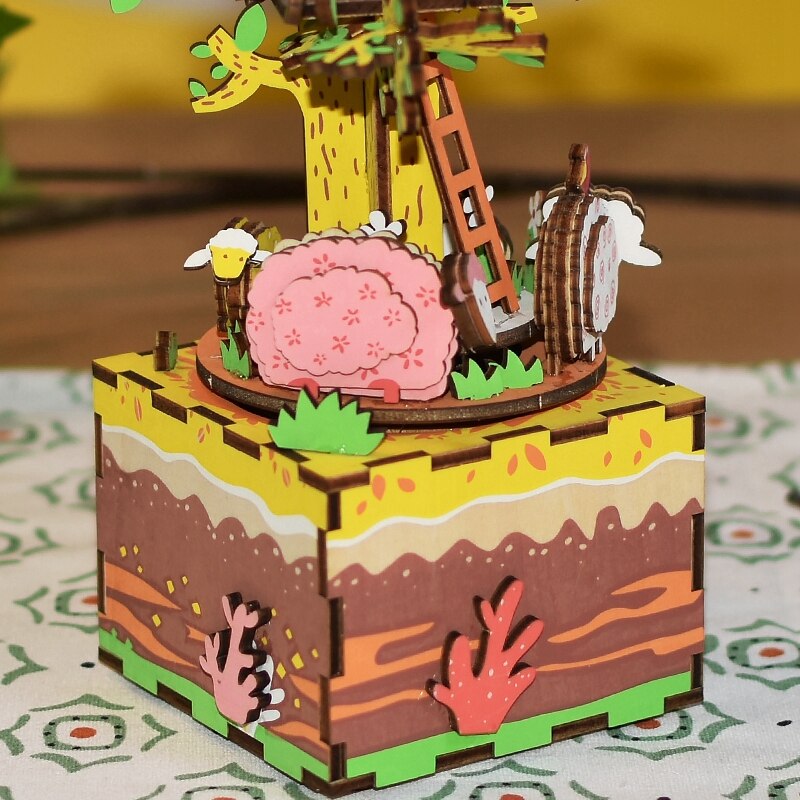 DIY Tree House 3D Wooden Puzzle Game Assembly Rotatable Music Box Toy Gift for Children Adult AM408 by Woody Signs Co. - Handmade Crafted Unique Wooden Creative