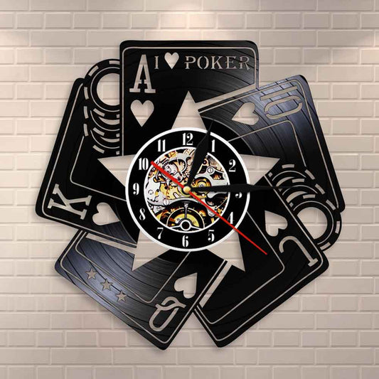 I Love Poker Royal Flush Spades Gamble Room  Wall Clock Poker Cards Las Vegas Gamble Cards Vinyl Record Wall Clock by Woody Signs Co. - Handmade Crafted Unique Wooden Creative