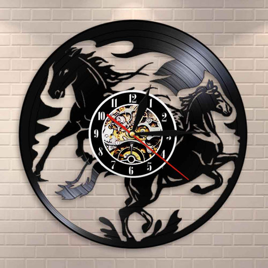 Nature Black Running Horses Equine  Wild Horses Clock Vintage Vinyl Record Wall Clock Horse Lover  Accessories by Woody Signs Co. - Handmade Crafted Unique Wooden Creative