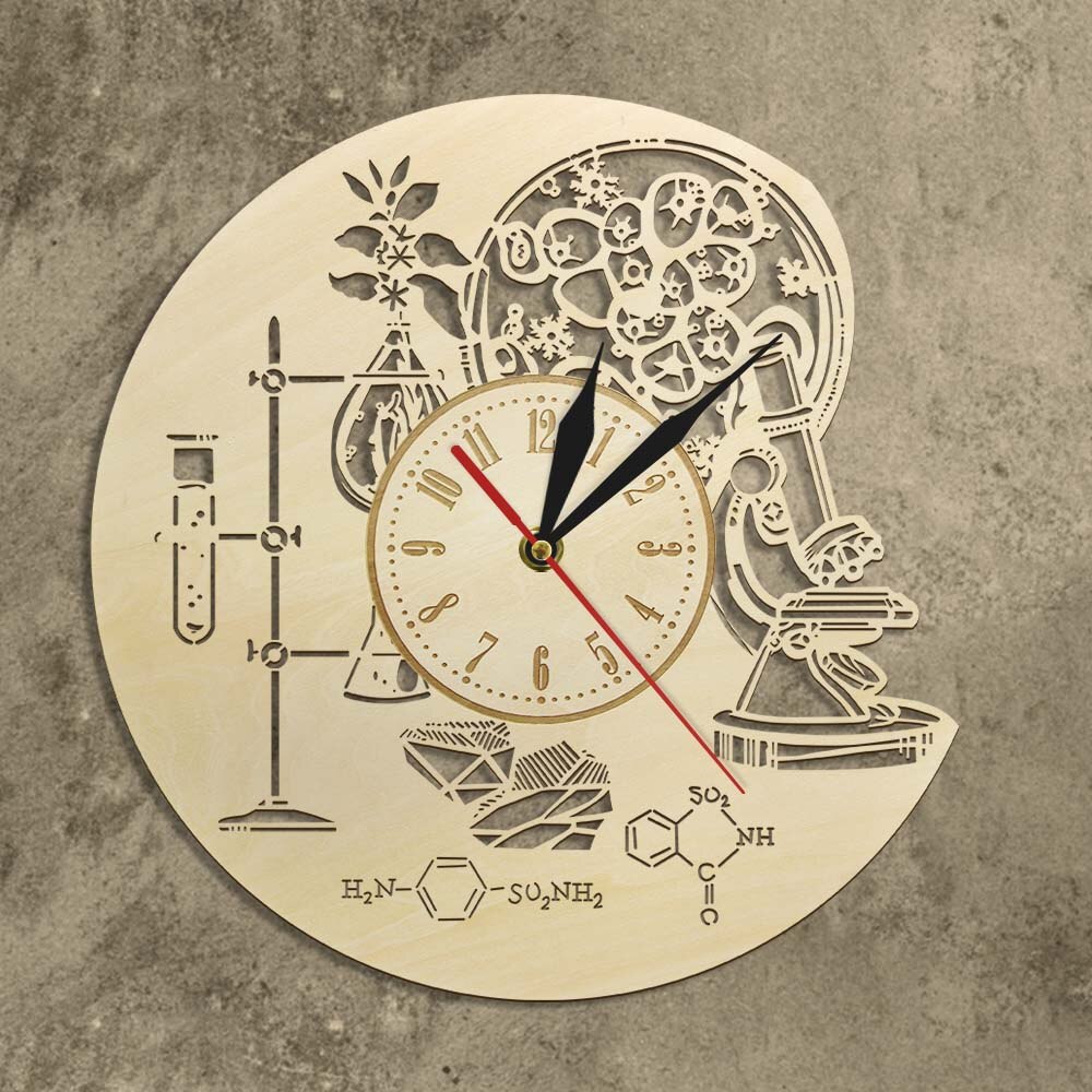Biology Chemistry Science Circle Laser Cut Wood Wall Clock Chemistry Rustic Wall Art Decor Chemical Clock Watch Biology Gifts (12 inch) by Woody Signs Co. - Handmade Crafted Unique Wooden Creative