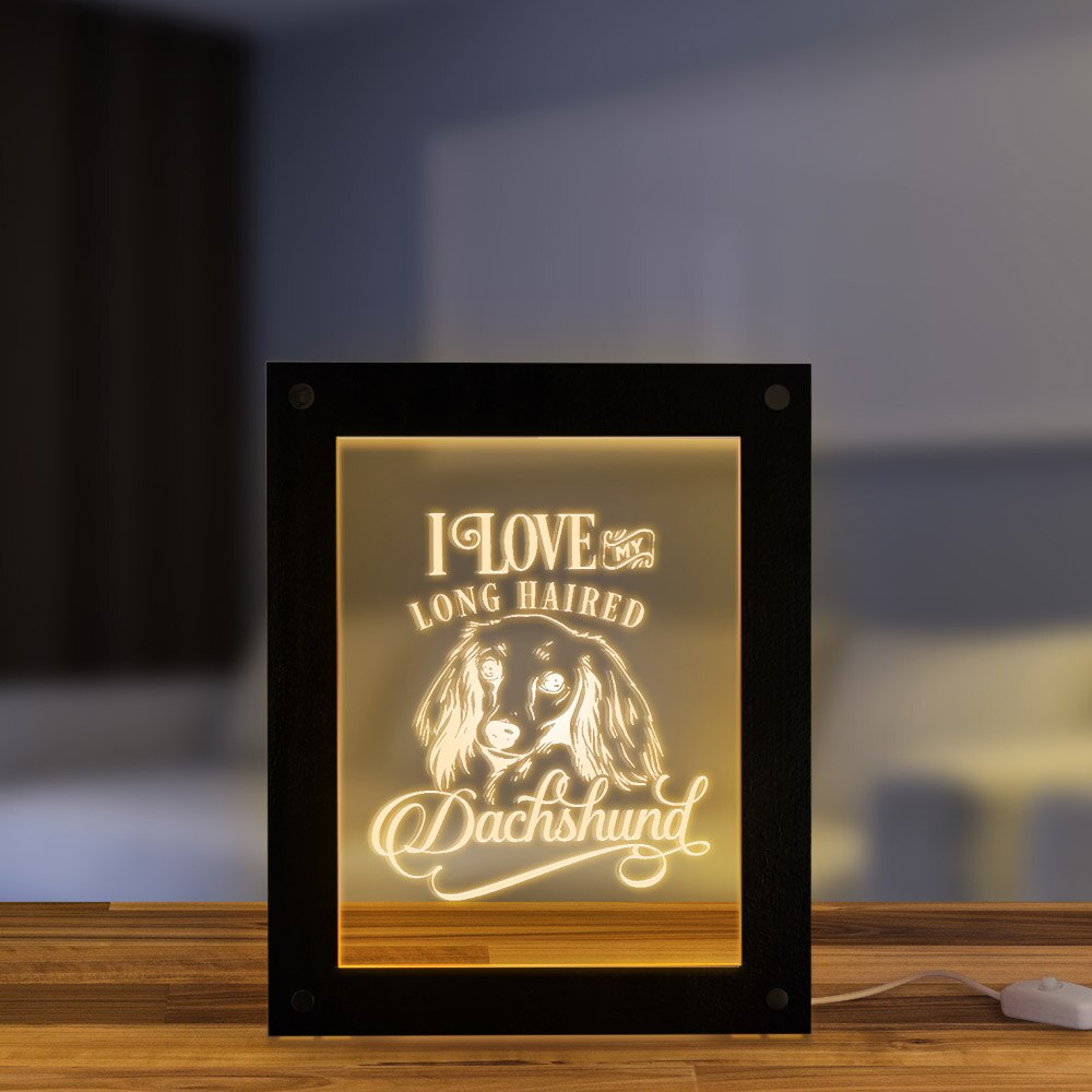 I Love My Long Haired Dachshund  Lighting Picture Acrylic Sign Wiener Dog Custom Photo Frame Doxie Lovers by Woody Signs Co. - Handmade Crafted Unique Wooden Creative