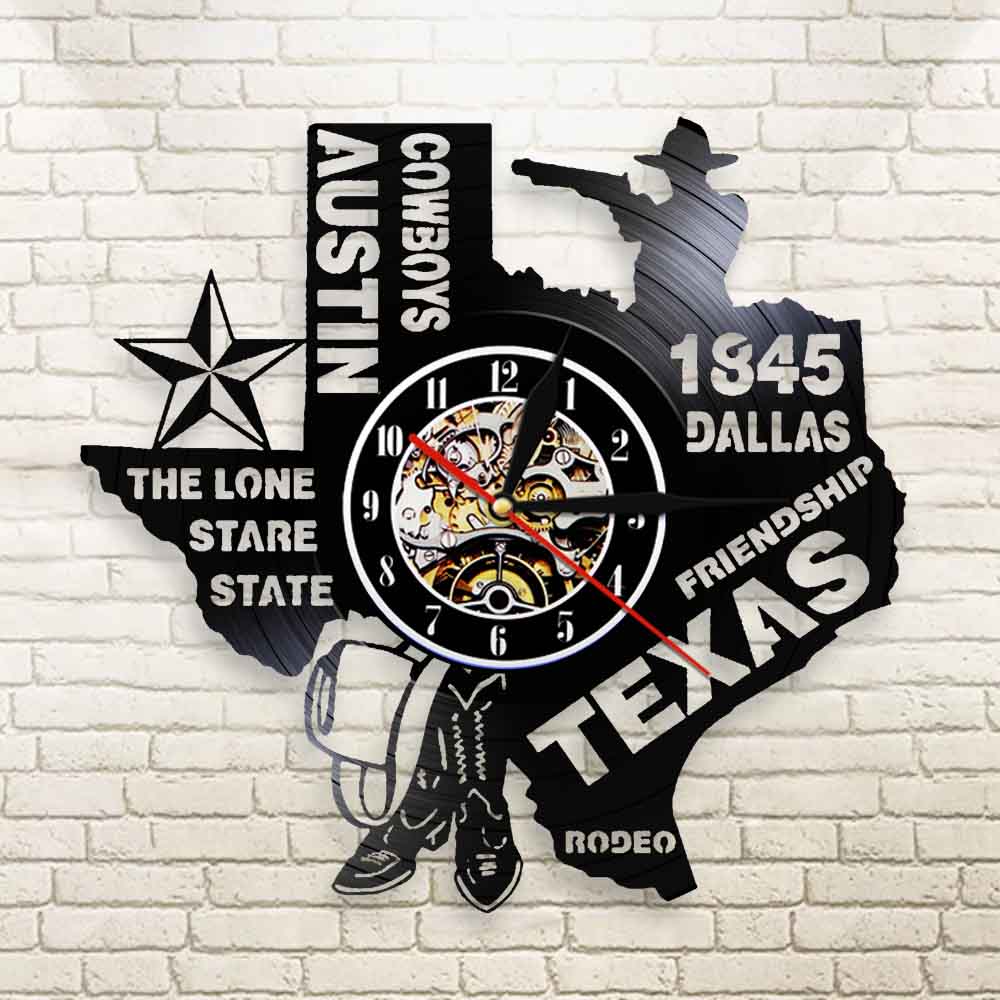 Rodeo Texas State Wall Clock The Lone Stare State Dallas Vinyl Record Clock Austin Cowboys  Modern Patriotic Wall Clock by Woody Signs Co. - Handmade Crafted Unique Wooden Creative