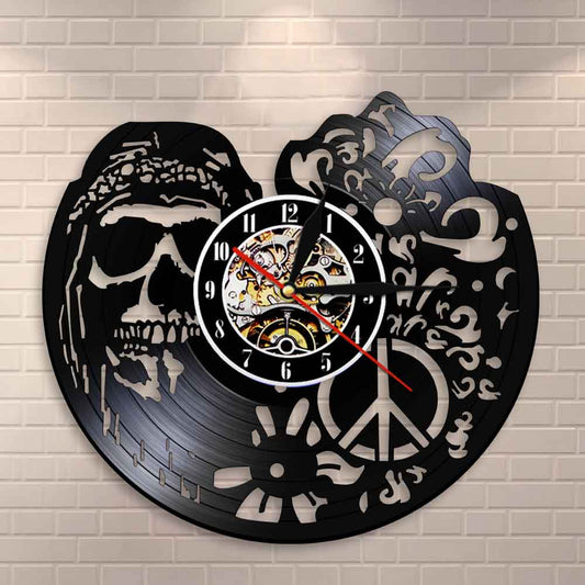 American Hipper Skull With Followers Wall Art Wall Clock Gothic Skull Vinyl Record Wall Clock Halloween Living Room by Woody Signs Co. - Handmade Crafted Unique Wooden Creative