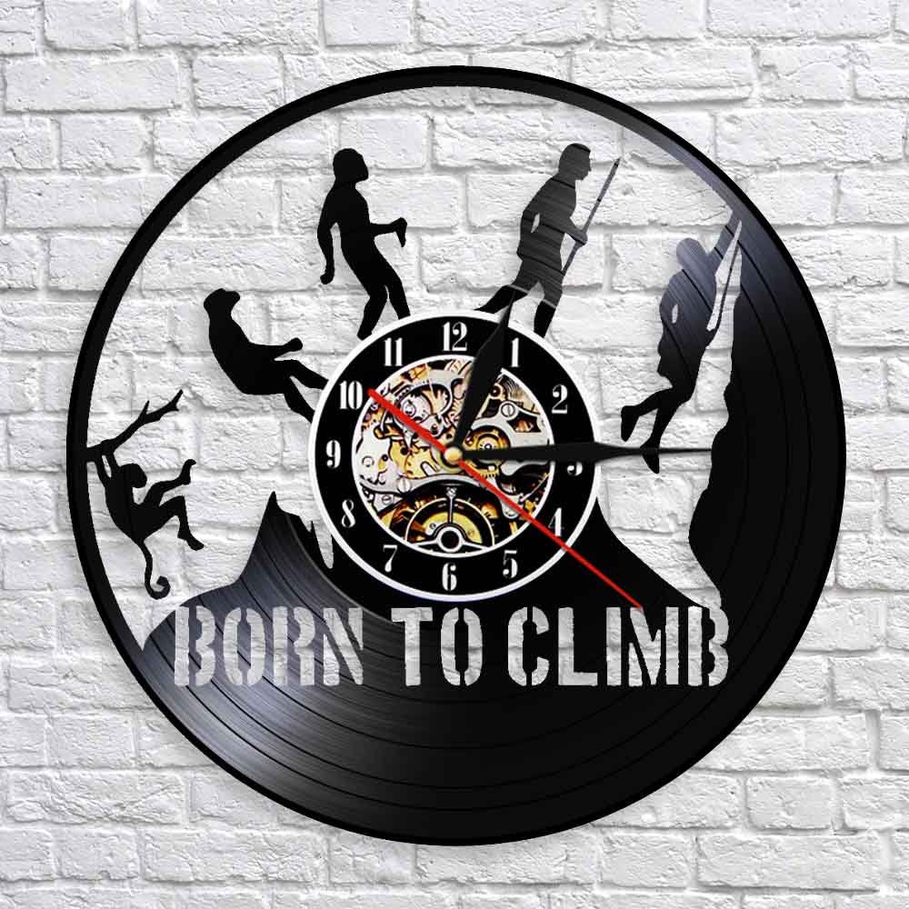 Mountain Climbing Evolution Climber Wall Clock Climbing Vinyl Record Wall Clock Born To Climb Deocrative Hiking  Gifts by Woody Signs Co. - Handmade Crafted Unique Wooden Creative