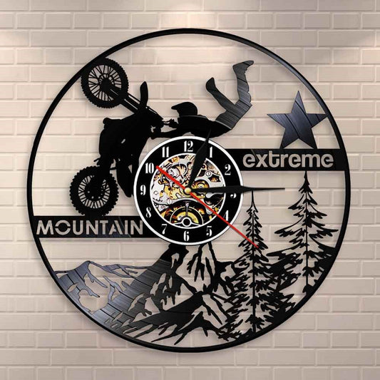 Mountain Extreme Sports Lighting LED Hanging Lamp Motorsport Riding Exclusive Vinyl Record Wall Clock Motorbike Dirt Bike Watch by Woody Signs Co. - Handmade Crafted Unique Wooden Creative