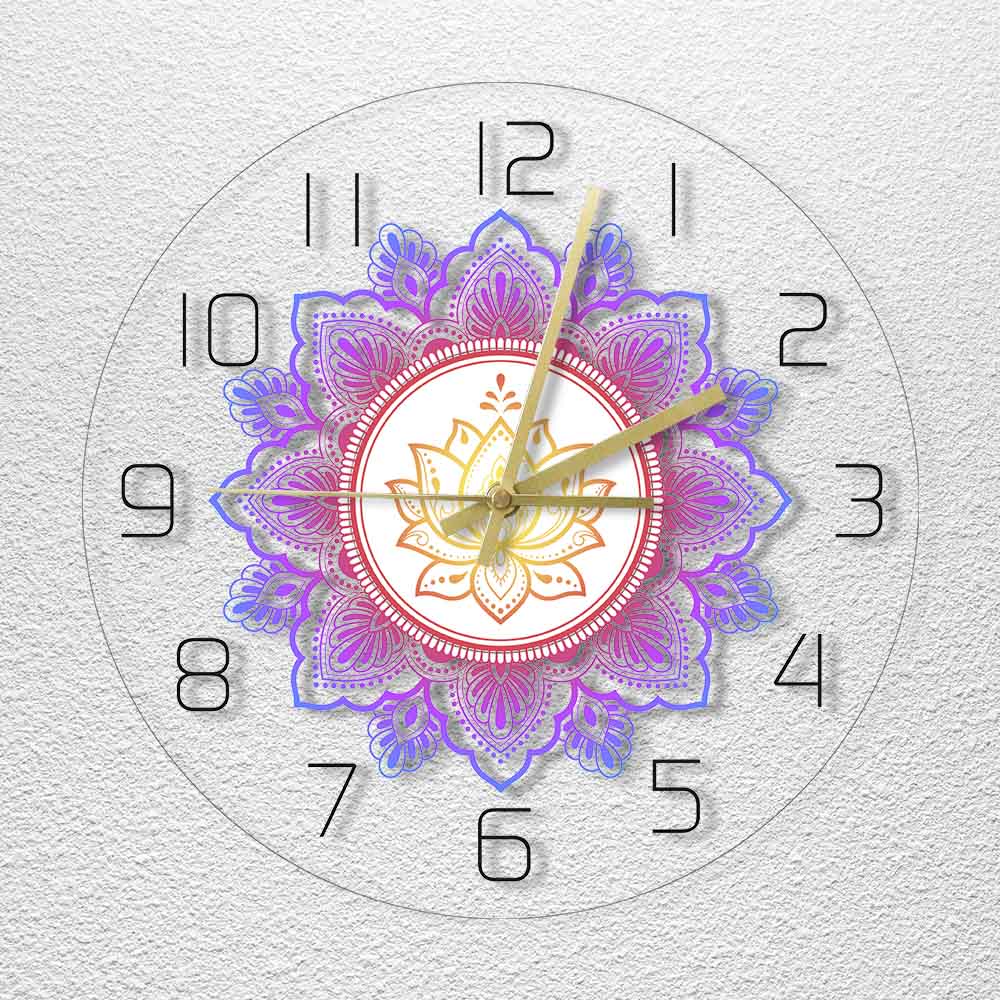 Mandala with Lotus Flower Modern Wall Clock OM Studio Sign Living Room Bedroom Bohemian  Psychedelic Wall Clock Watch by Woody Signs Co. - Handmade Crafted Unique Wooden Creative