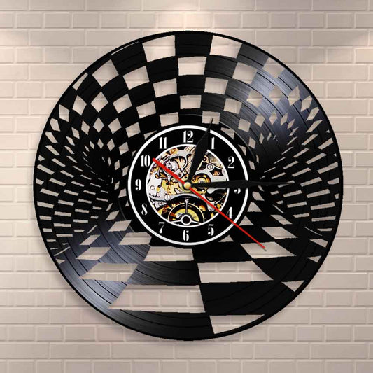 Black And White Chess Board Wall Clock Checkers Vintage Vinyl Record Wall Clock Checkers   for Chess Lovers by Woody Signs Co. - Handmade Crafted Unique Wooden Creative