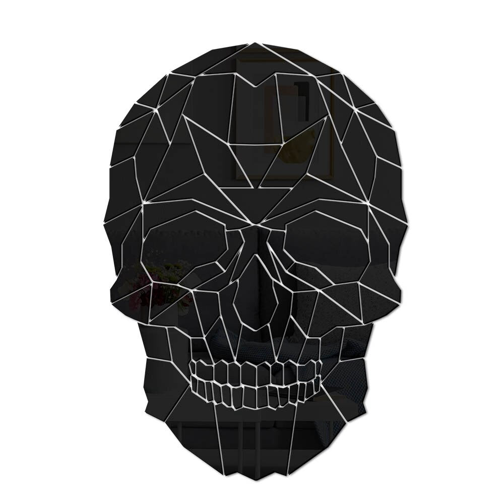 Skull Head Halloween DIY Horror  Acrylic Mirror Wall Sticker Geometric Grim Skeleton Head Skull Removable Mural Decals by Woody Signs Co. - Handmade Crafted Unique Wooden Creative