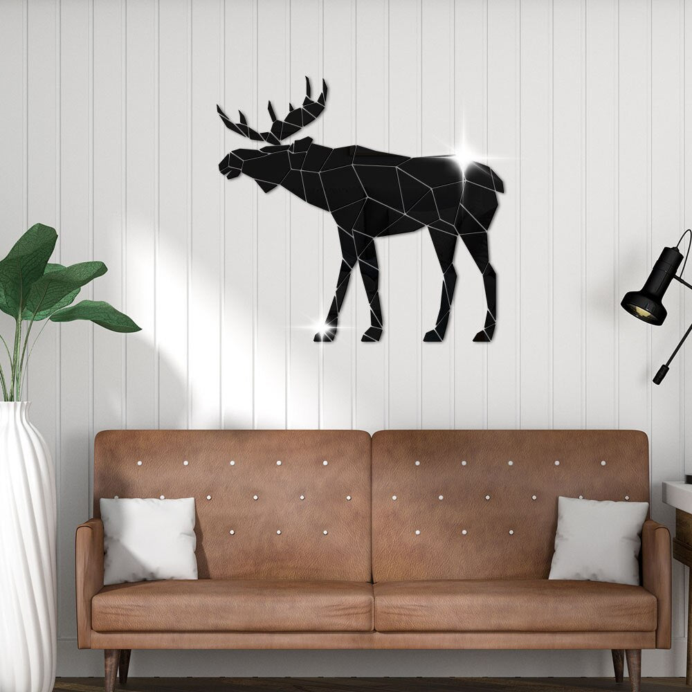 Moose Polygonal Wall Stickers Wild Animal Hunting Modern  Deer Geometric DIY Acrylic Mirror Stickers Mural Hunter by Woody Signs Co. - Handmade Crafted Unique Wooden Creative