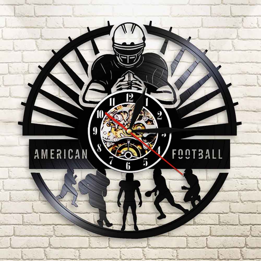 American Football Players Wall Clock Sports Locker Room  Modern Design Rugby Vinyl Record Wall Clock Football Fan by Woody Signs Co. - Handmade Crafted Unique Wooden Creative