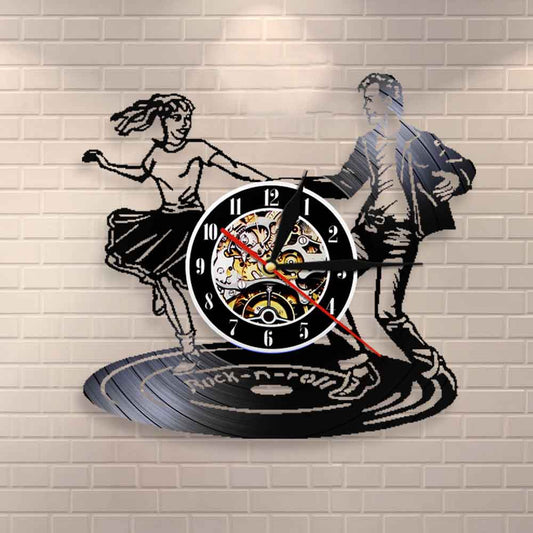 Disco Dancers Vinyl Wall Clock Rock n Roll Dancing Vintage Clock Night Club Contemporary Wall Clock  DJ  Decor by Woody Signs Co. - Handmade Crafted Unique Wooden Creative