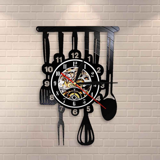 Cutlery Farmhouse Kitchen Art Sign Wall Clock Dinning Room Restaurant Cutlery  Vintage Utensil Vinyl Record Wall Clock by Woody Signs Co. - Handmade Crafted Unique Wooden Creative