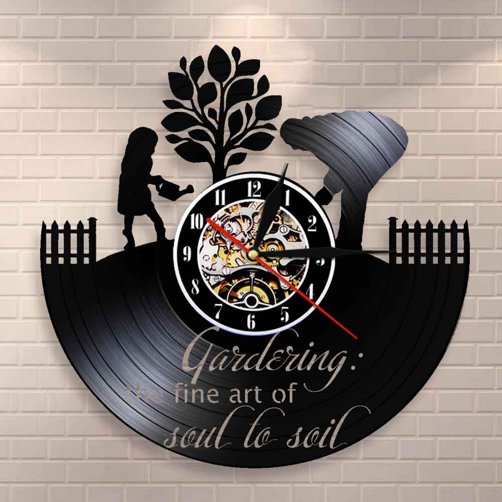 The Fine Art Of Soul To Soil Garden Quote Kitchen Wall Clock Farmhouse Style Culture Finds Gardening Vinyl Record Wall Clock by Woody Signs Co. - Handmade Crafted Unique Wooden Creative