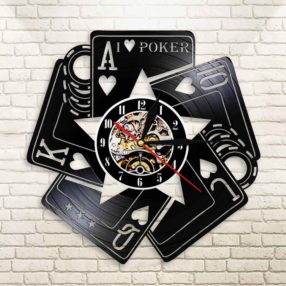 I Love Poker Royal Flush Spades Gamble Room  Wall Clock Poker Cards Las Vegas Gamble Cards Vinyl Record Wall Clock by Woody Signs Co. - Handmade Crafted Unique Wooden Creative