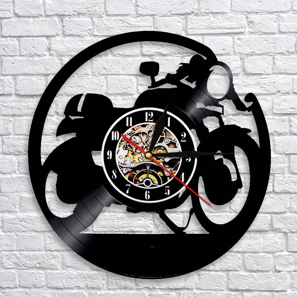 Cafe Racer Clock Handmade Vinyl Wall Clock Classic Motorcycle Vinyl Wall Clock Motorbike Clock Motorcyclist Racer Riders Gift by Woody Signs Co. - Handmade Crafted Unique Wooden Creative