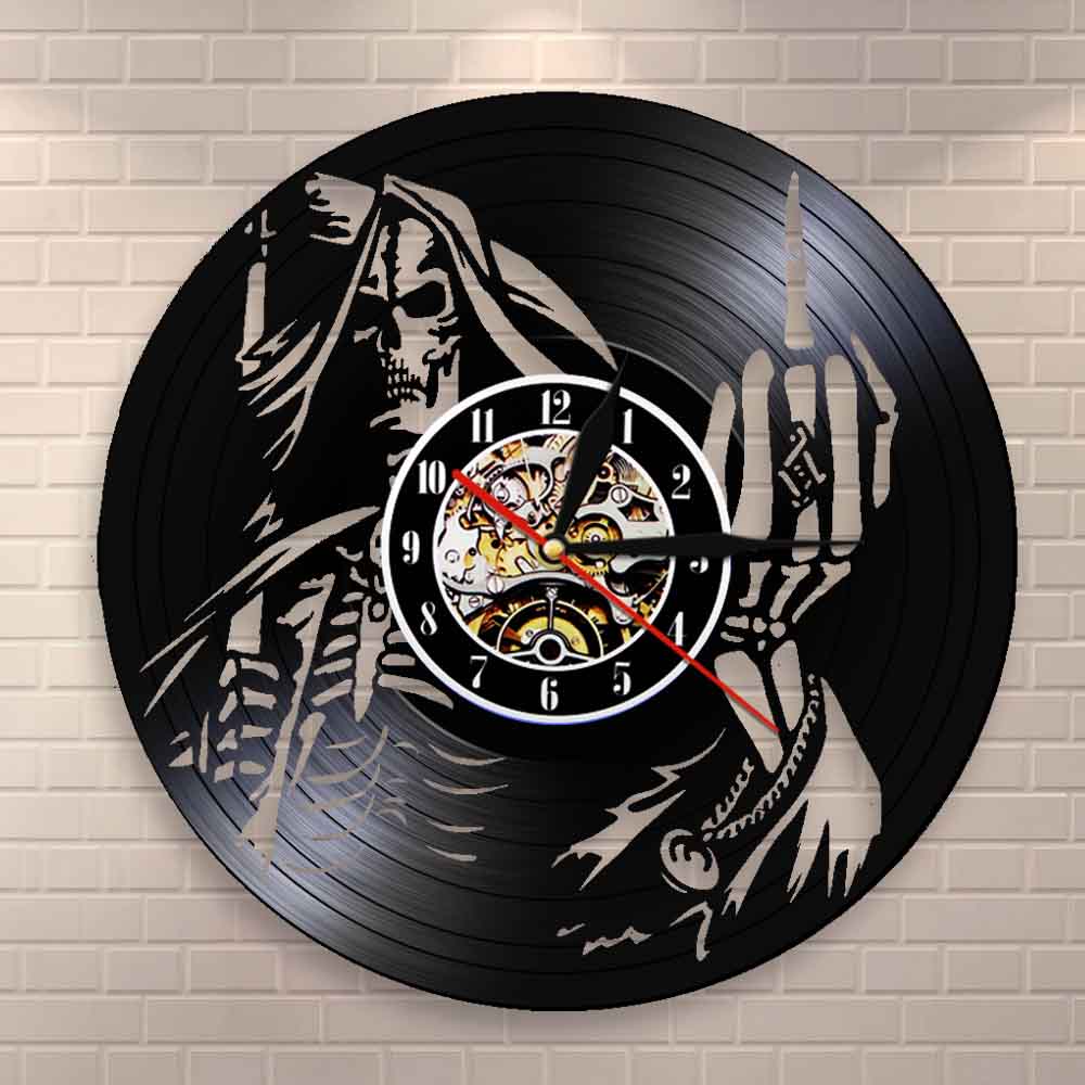 Skeleton Middle Finger Wall Clock Punk Skull  Up Yours Vinyl Record Clock Spiral Bone Finger Modern  Clock by Woody Signs Co. - Handmade Crafted Unique Wooden Creative