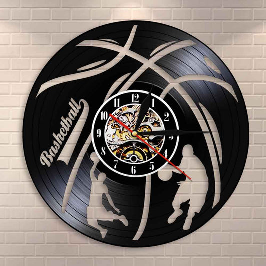 Basketball Sports Handmade Wall Art Decor Clocks Basketball Player Vinyl Record Wall Clock Gift For Basketball Fans by Woody Signs Co. - Handmade Crafted Unique Wooden Creative