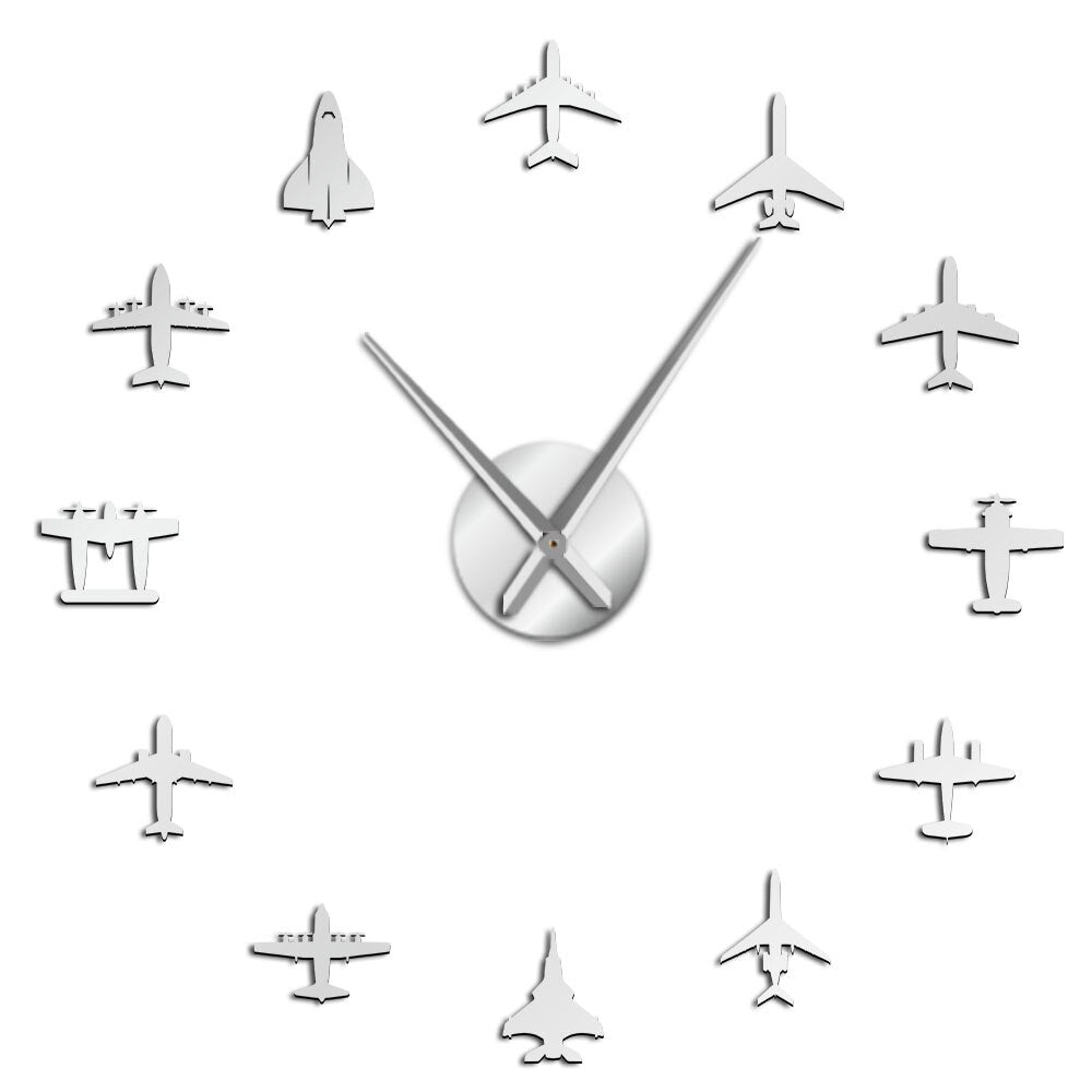 Flying Plane Fighter Jet Modern Large Wall Clock DIY Acrylic Mirror Effect Sticker Airplane Silent Wall Clock Aviator by Woody Signs Co. - Handmade Crafted Unique Wooden Creative