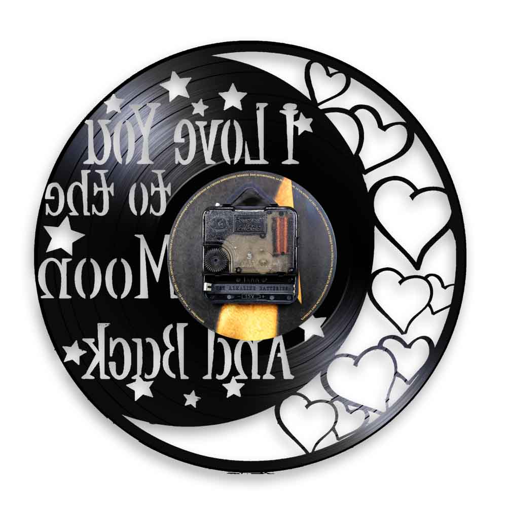 I Love You To The Moon And Back Love Quote Vintage Vinyl Record Wall Clock Romance Love Valentine  Clock Couples by Woody Signs Co. - Handmade Crafted Unique Wooden Creative