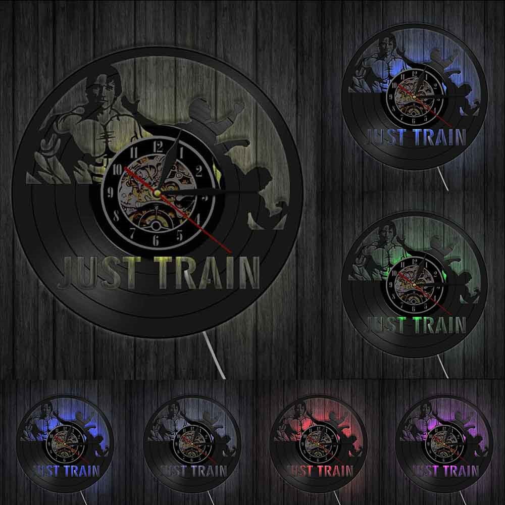 Just Train  GYM Wall Clock Muscle Man Weighting Vinyl Record Wall Clock Fitness Center  Clock by Woody Signs Co. - Handmade Crafted Unique Wooden Creative