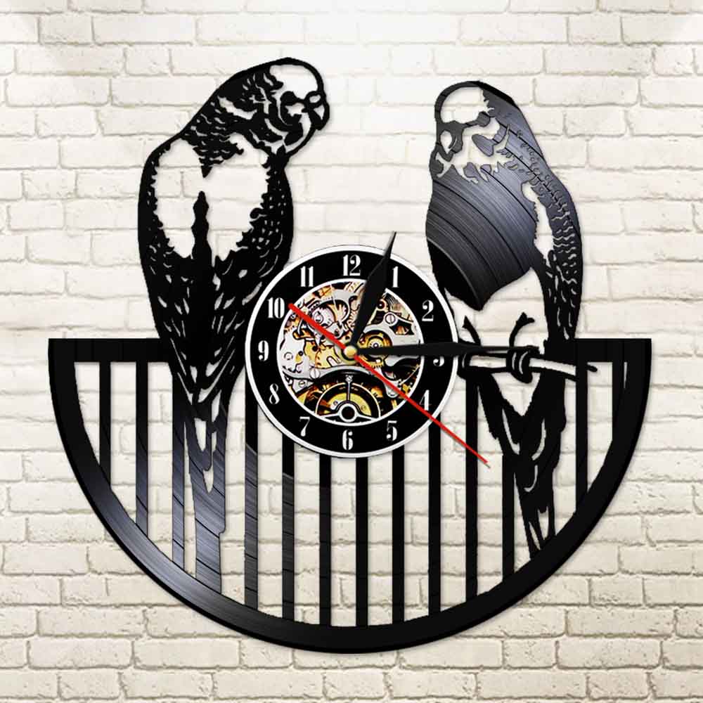 Budgie Bird Wall Clock Modern Animal Vinyl Record Wall Clock Parrot Bird Birthday Gift For Kids Room Decor Custom Quartz Clock by Woody Signs Co. - Handmade Crafted Unique Wooden Creative