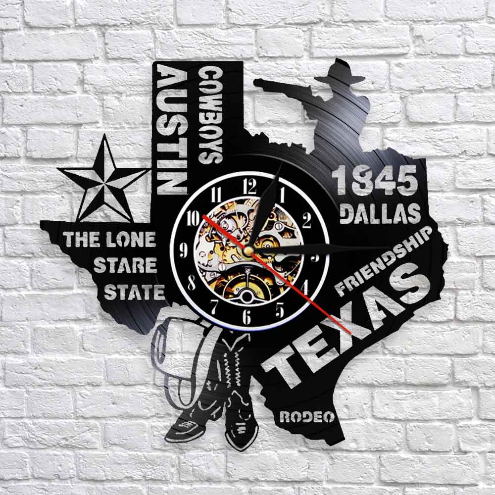 Rodeo Texas State Wall Clock The Lone Stare State Dallas Vinyl Record Clock Austin Cowboys  Modern Patriotic Wall Clock by Woody Signs Co. - Handmade Crafted Unique Wooden Creative