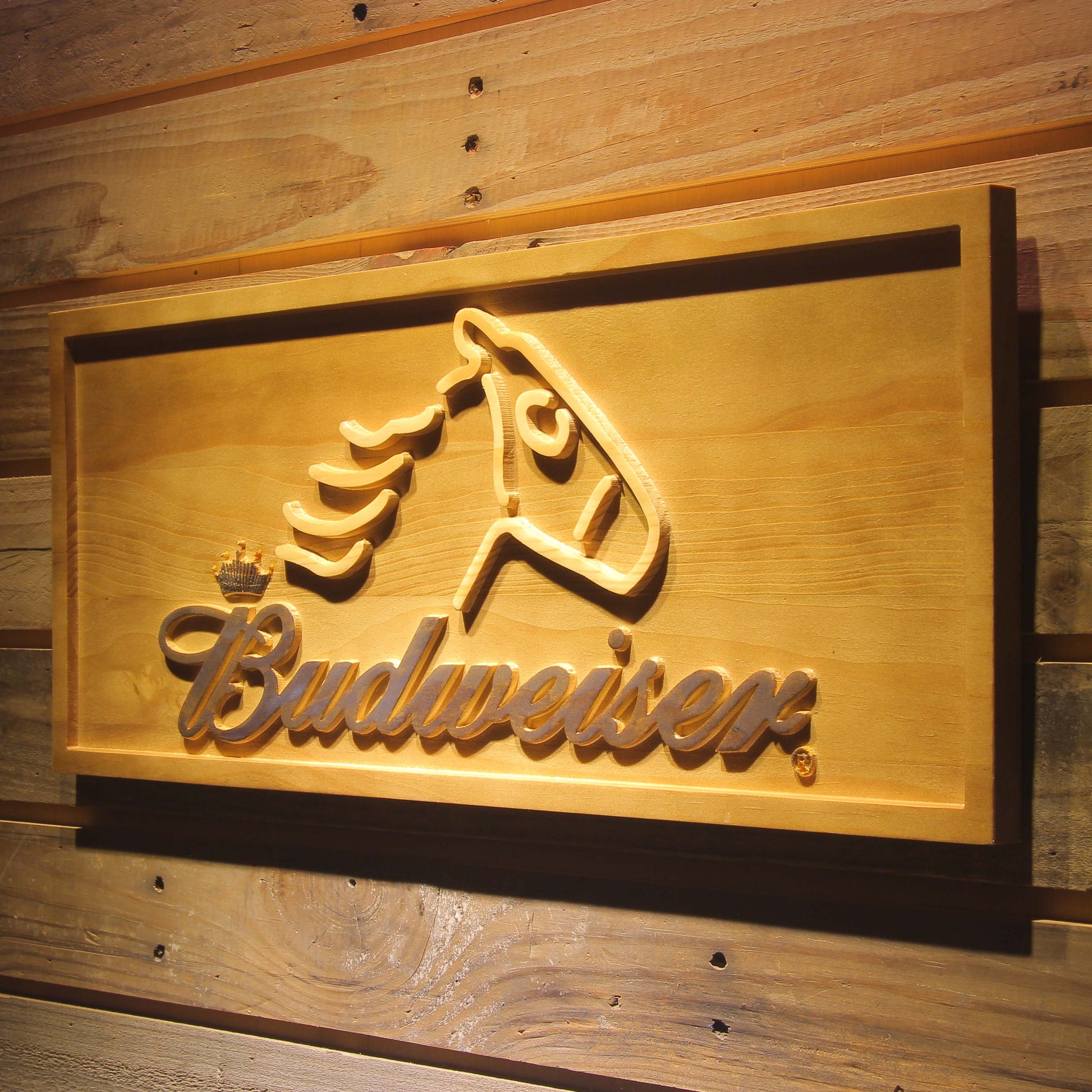 Budweiser Horse Head  3D Wooden Bar Signs by Woody Signs Co. - Handmade Crafted Unique Wooden Creative