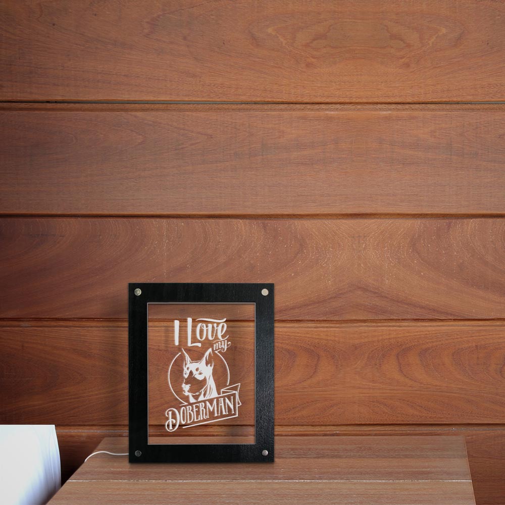 I Love My Doberman Customized Picture Frame Lamp  Portrait Dig Breed Photo Frame Kid Room Bedside Sleepy Accent Lamp by Woody Signs Co. - Handmade Crafted Unique Wooden Creative