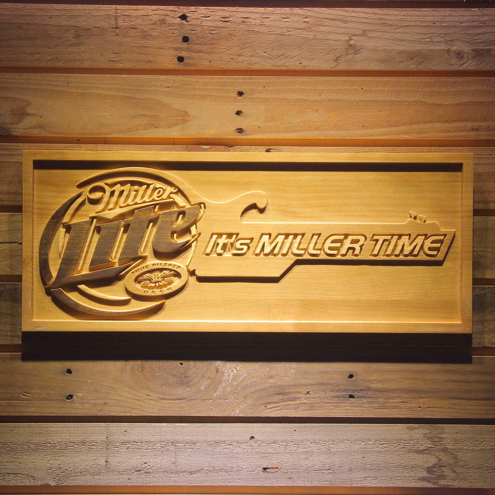 It's Miller Time Lite  Bar 3D Wooden Signs by Woody Signs Co. - Handmade Crafted Unique Wooden Creative