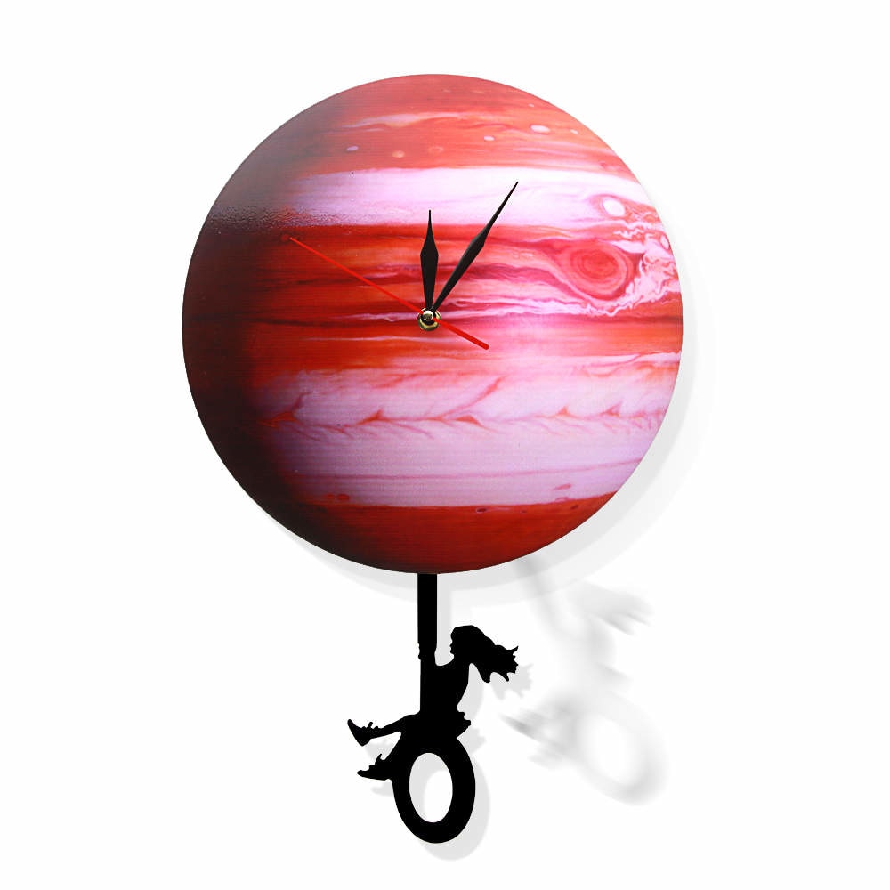 Swinging on The Jupiter Planet Wall Clock Bedroom Solar System Astronomy Decoration Space Pendulum Swinging Wall Clock by Woody Signs Co. - Handmade Crafted Unique Wooden Creative