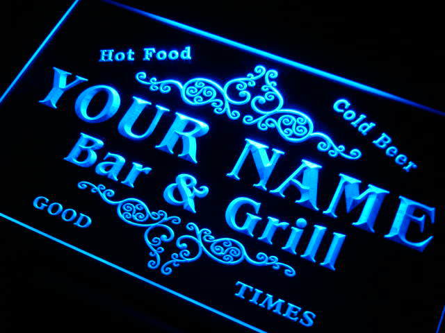 u Name  Custom Family Bar & Grill  Home Gift Neon Light Signs with On/Off Switch 7 Colors 4 Sizes by Woody Signs Co. - Handmade Crafted Unique Wooden Creative