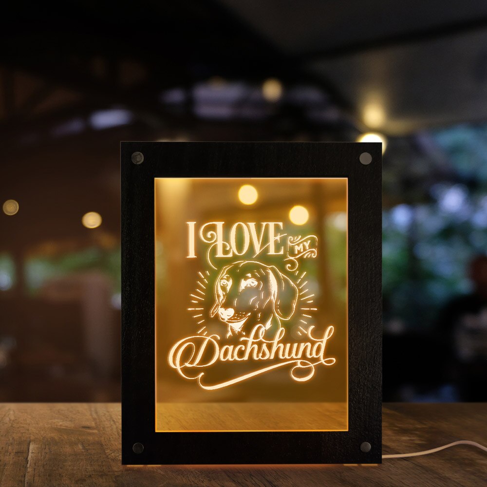 I Love My Dachshund Personalised Quote Light Up Picture Frame Illuminated 3D Framed Sausage Dog Light Wiener Dog Sleepy Light by Woody Signs Co. - Handmade Crafted Unique Wooden Creative