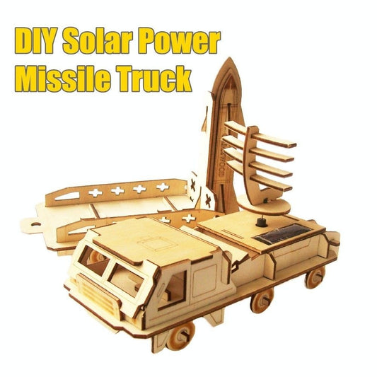 Wooden DIY Solar Power Missile Truck Eco-friendly Educational Puzzle DIY Assemble Creative Toys For Kids by Woody Signs Co. - Handmade Crafted Unique Wooden Creative