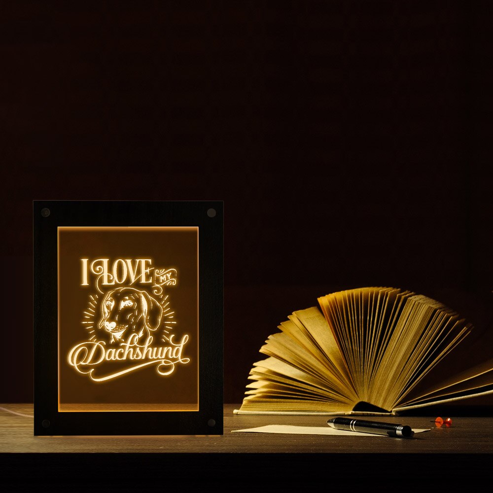 I Love My Dachshund Personalised Quote Light Up Picture Frame Illuminated 3D Framed Sausage Dog Light Wiener Dog Sleepy Light by Woody Signs Co. - Handmade Crafted Unique Wooden Creative